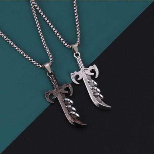 WANGAIYAO New Retro Sword Weapon Long Stainless Steel Necklace Punk Style Hip Hop Alloy Pendant Trendy Mens Clothing Accessorie