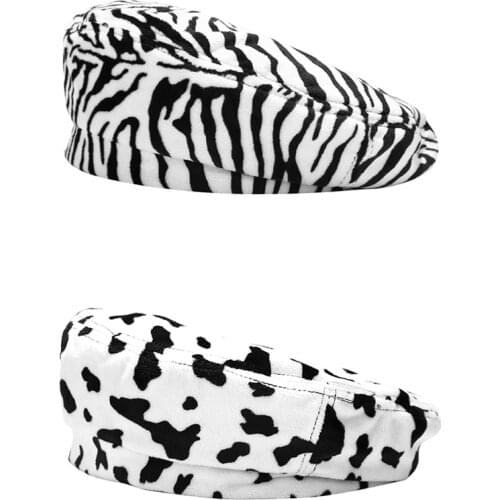 Newest Autumn Winter Womens Beret Hat Cute Cow Zebra Suede French Hat Berets for Lady Girls Fashion Warm Soft Painter Hat