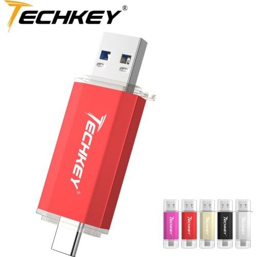 New TECHKEY pendrive USB 3.0 Type-C флешка 16gb 32gb pen drive Custom logo 64gb 128gb Phones loptop pc Storage device usb stick