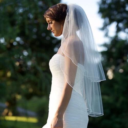 New Arrival Pencil Edge Two-layer Short Bridal Veils with Comb Simple 2 Layers Womens Veil With Face Blusher