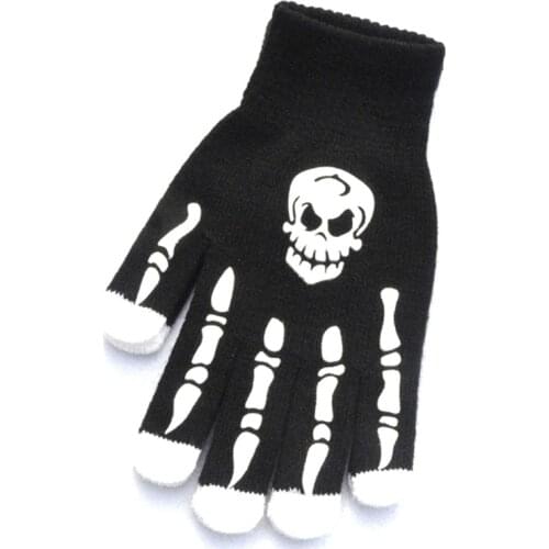 Halloween Skeleton Full Finger Gloves Knitted Unisex Gloves Unisex Stretch Knitted Costume Creative Photo Props