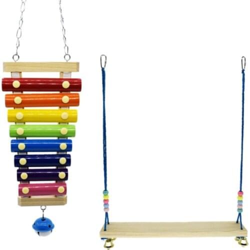 Pet Birds Parrots Macaw Colorful Wood Xylophone Toy Hens Ducks Stand Swing Chicken Coop Pecking Toys J60C