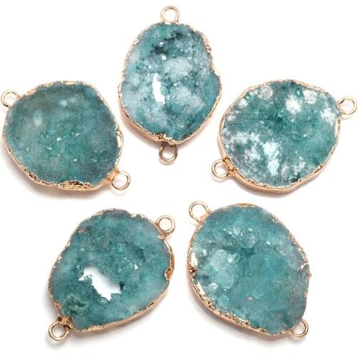 Natural Agates Stone Pendant Connectors Irregular Druzy Geode Agates Stone Link Charms For Jewelry Making Necklace Bracelet Gift