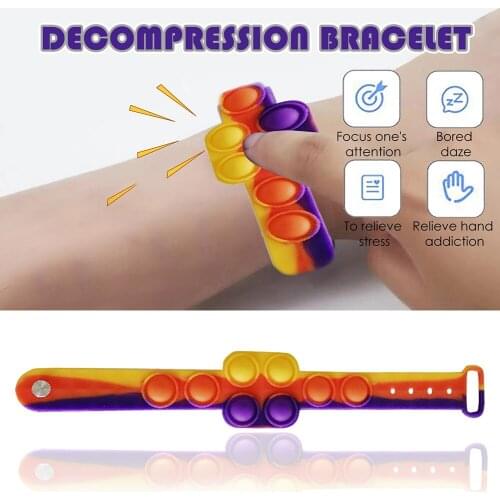 Rainbow Push Bubble Decompression Bracelet Wearable Push Bubble Bracelet Fidget Toy Sensory Educational Toys For Adult children