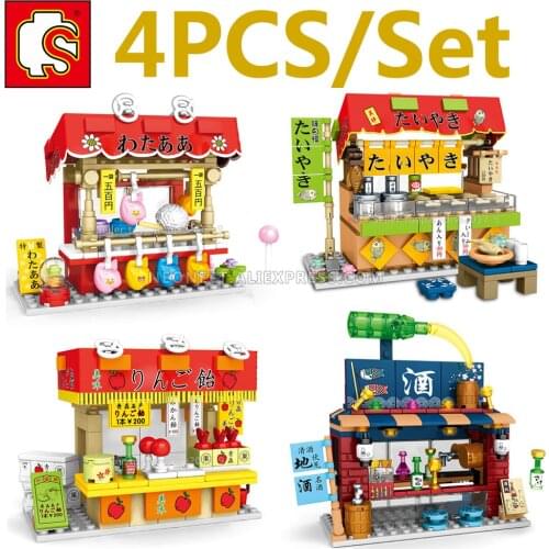 SEMBO Block City Japan Shopping Street View Sakura Inari Shrine Bar Bricks Technic Creator Tree Building Blocks Toy Set