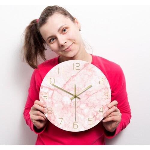 Modern Design Natural Pink Marble Wall Clock Silent Home Living Room Decor Art Nordic Wall Watch Bedroom Kitchen Wall Decoration