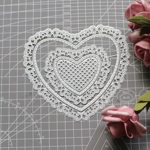 Wedding Lace Heart Frame Plaid Background Template DIY Scrapbook Metal Cutting Dies Paper Card Embossing Stencil