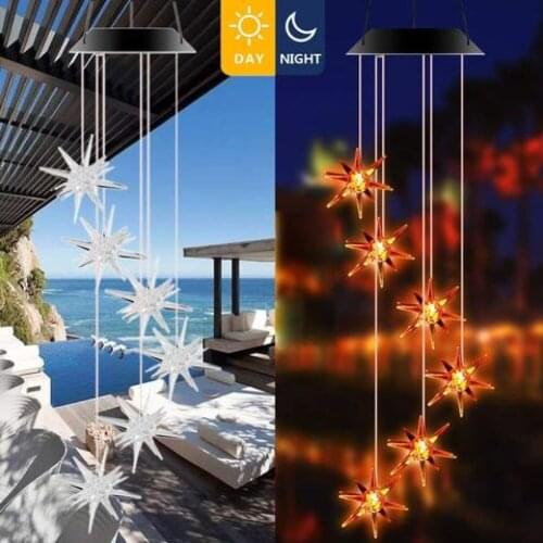 Led Solar Power Wind Chime Colorful Sea Urchin Muticolor Changing Waterproof Outdoor Windchime Lighting Patio Gourtyard Decor