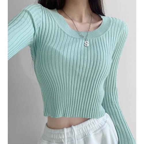 TVVOVVIN Spring Korean Solid Color Slim Crew Neck Knitting Bottomed Tops All-match Screw Thread Short Sweater Women Lk9x