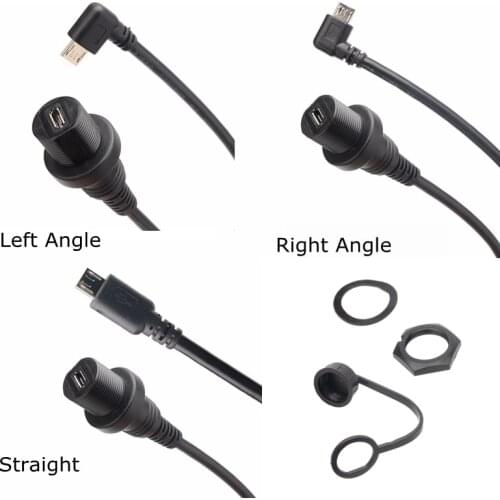 30CM USB 2.0 Micro 5Pin Male to Female AUX Flush Panel Mount Waterproof Extension Cable for Car Truck Boat Motorcycle Dashboard