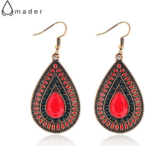 Amader Womens Water Drop Gold Color Drop Earrings Vintage Style Red Drip Dangle Earrings Female Gift Bijouterie HQE902