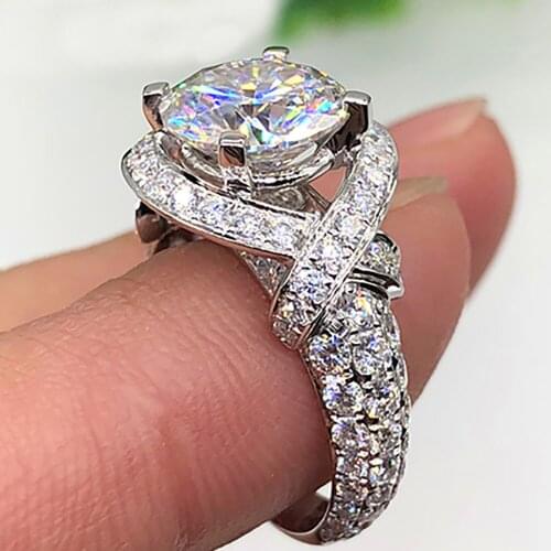 18K Au750 White Gold Women Wedding Party Engagement Ring 1 2 3 4 5 Carat Round Moissanite Diamond Ring Ribbon Trendy Luxury