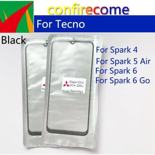 10Pcs\Lot For Tecno Spark 4 5 Air 6 Go LCD Front Touch Screen Lens Glass With OCA Glue Replacement