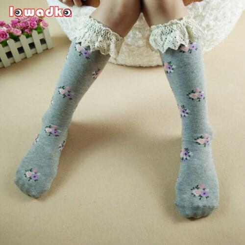 2-8T Autumn Winter Floral Kid Girls Socks Childrens Knee High Socks with Lace Baby Leg Warmers Cotton Princess Style