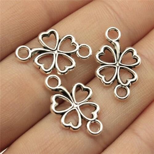 2021Fashion Simple Antique Silver Color Clover Charms Connector Lucky Clover Charm Connector 4 Leaf Clover Charm Connector