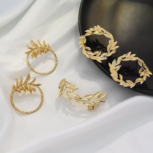 2021 Trend Unique KC Gold Stud Earrings Charm Leaf Circle 925 Silver Needles Earrings for Teens Vintage Alloy Jewellry for Women