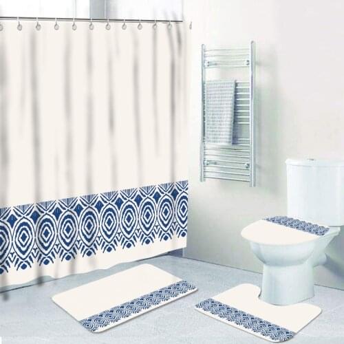 4 Pieces Home Luxury Shower Curtains Sets Retro Pattern Carpet Rug Lid Toilet Cover Bath Mat Customized Bathroom Dropshipping