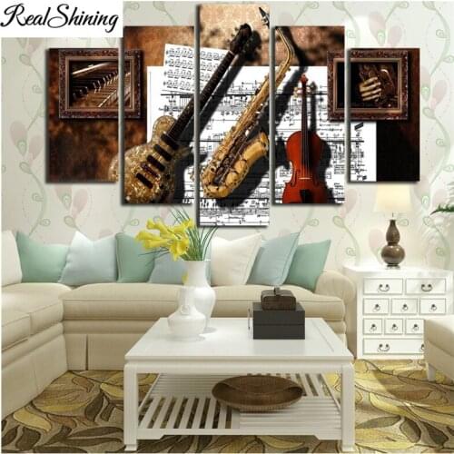 5 pcs diamond embroidery Musical Instruments Guitar Saxophone Violin Music Score diamond painting cross stitch mosaic FS6532