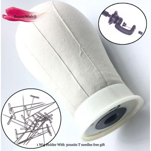 Beautywish 21"-25" Professional Canvas Block Mannequin Block Head For Wig Making, Display with Mount Holder 30 T pins free gift