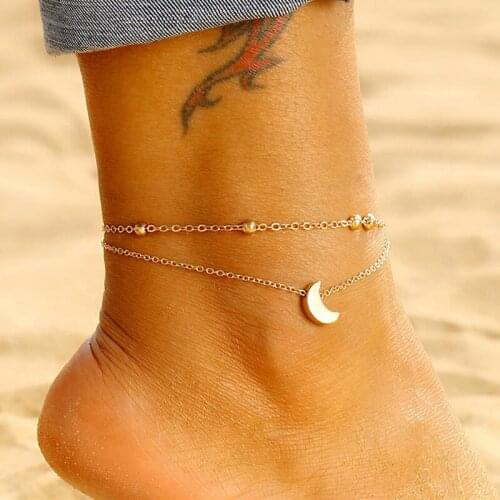 Fashion Women Chain Double Ankle Bracelet Gold moon Anklet Foot Beach Womens Jewelry boho jewelry Ankle Gift