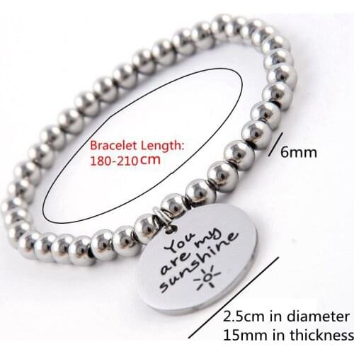 Black Knight arrival 6mm 316L Stainless steel beads bracelet womens trendy pendant letters bracelet for birthday BLKN0001
