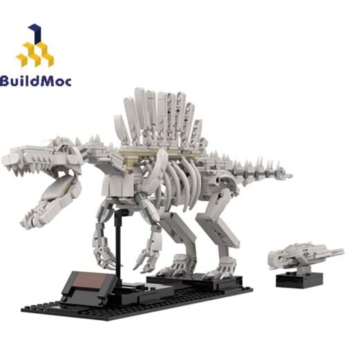 BuildMOC Jurassic Dinosaur Set Fossil Skeleton Movie Animals Collection Model Building Blocks Jurassic Bricks Toys For Boys Gift
