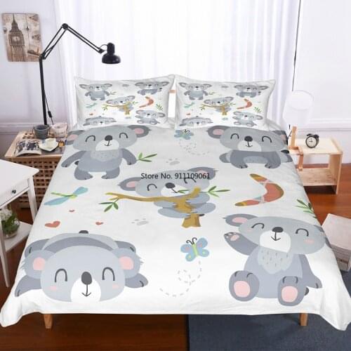 Kids Cartoon Animal Bedding Set Luxury Cute Koala Duvet Cover with Pillowcase Set Bed Children Boys and Girls Cute Bed Linen