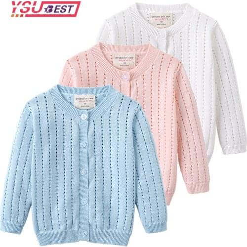 0-4Yrs Children Knitted Cardigan Sweater Summer Girls Clothing Hollow Out Kids Outerwear Jacket Baby Cotton Solid Color Cardigan