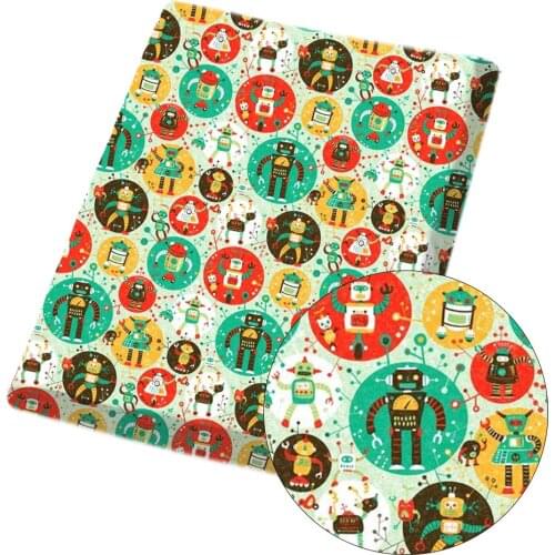 IBOWS Polyester Cotton Cloth Fabric Spaceship alien robot Printed Sheets Handmade Arts Crafts Garment DIY Material 45*150cm/pc