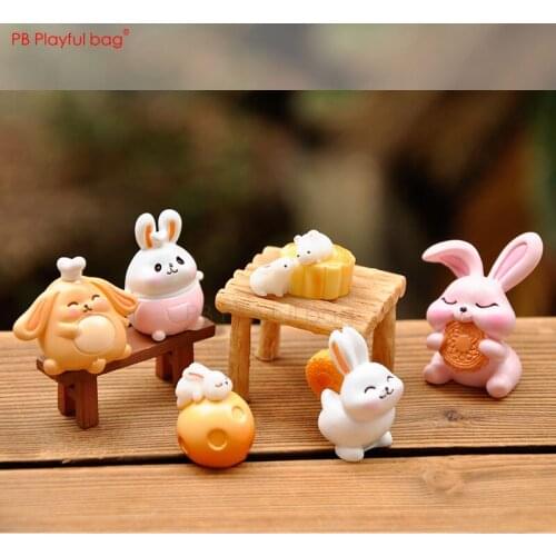 Playful bag Moon cake rabbit Cute cartoon rabbit figure pvc animal model statue Toy Creative DIY ornaments Christmas gifts HF74