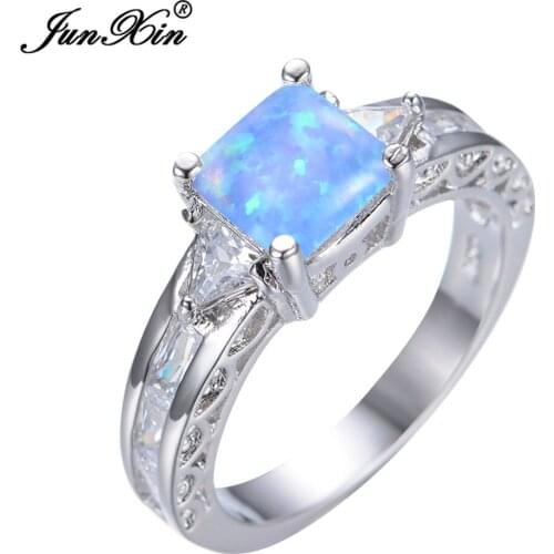 JUNXIN Male Female Blue Fire Opal Stone Ring Fashion Simple Finger Ring Vintage Wedding Rings For Men And Women