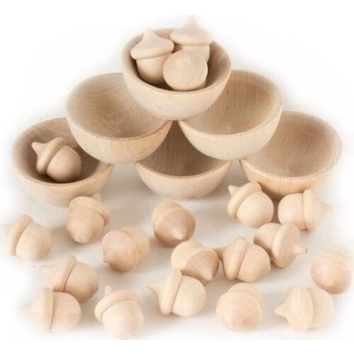 Quality Unfinished Wooden Wooden Acorn Natural Wood Counting and Sorting DéCor Handicraft Kit DIY for Painting,Art Projects