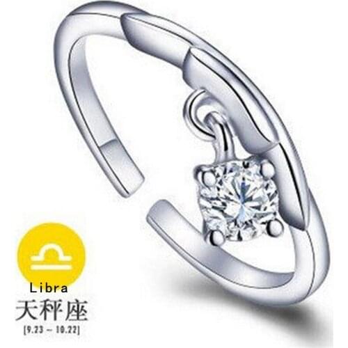 Send box couple ring ring Korea 12 constellation Libra 925 silver ring lady opening zircon mosaic # 50