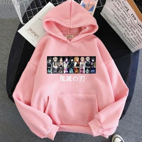 2021 Kawaii Anime Demon Slayer Hoodies Men / Women Sweatshirts Pullover Long Sleeves Streetwear Harajuku Hip Hop Clothes