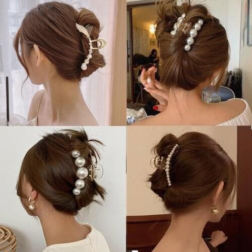Fashion Hyperbole Big Pearls Acrylic Hair Claw Clips Big Size Makeup Hair Styling Elegant Barrettes For Women Hair Accessories