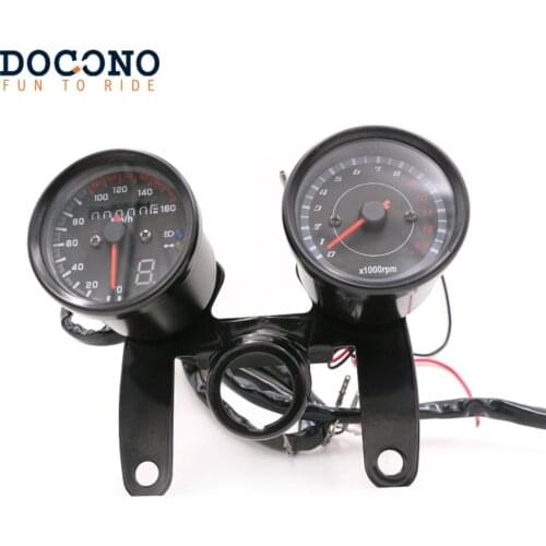 Motorcycle Black LED Tachometer Km/h Speedometer Odometer Gauge W/Bracket Bobber Chopper Bobber Cafe Racer Old School