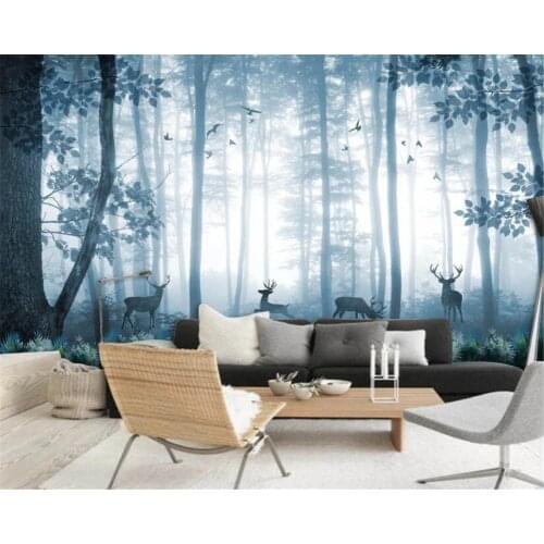 Beibehang Custom Wallpaper Nature blue woods elk Mural TV Cafe bedroom Wall Background walls 3d wallpaper papel de parede