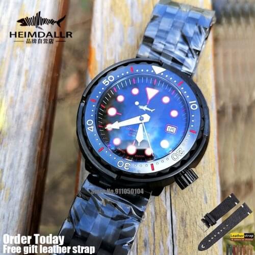 Heimdallr Diving Watch Tuna All Black Watch 200m Waterproof C3 Luminous Mens Sapphire Crystal Automatic Mechanical Tuna Watch