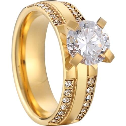 Wholesale engagement ring set for women jewelry Gold Color Wedding Bands Rings for Women Men High Quality CZ Couple Promise Ring