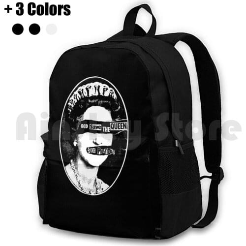God Save The Queen Outdoor Hiking Backpack Riding Climbing Sports Bag Pistols God Queen Vintage Retro Punk Vinyl Record Music