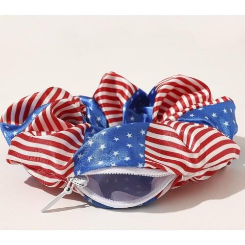 Hot New The American Flag Pattern Hair Pocket Scrunchies July Fourth Zipper Hair Schrunchies The Stars and Stripes Hairbands