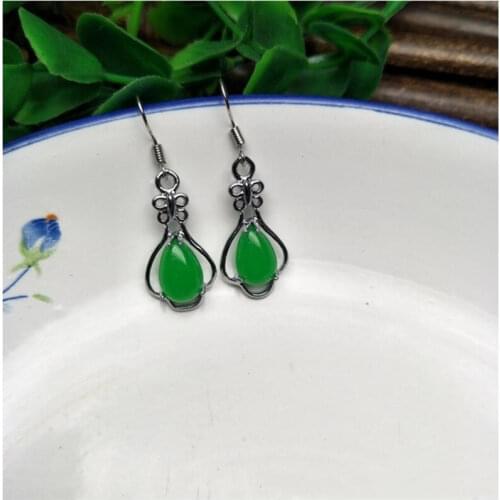 Natural Green Chalcedony Hand-carved Drop Earrings Fashion Boutique Jewelry Ladies Earrings Gift Accessories