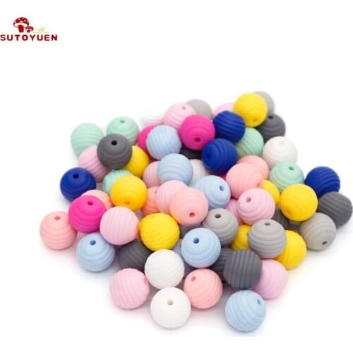 SUTOYUEN 50PCS 15mm Silicone Thread Beads Baby Shower Gift DIY Making Teething Necklace Jewelry Nursing Accessories Beads