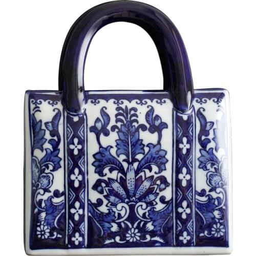 Chinese-style Blue And White Ceramic Handbag Shape Vase Porcelain Vases For Artificial Flower Decoration Vases