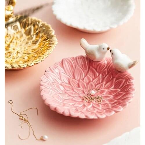 Nordic style jewelry storage plate jewelry display creative lovely bird ceramic tray ornaments