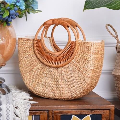 Summer New Rattan Bag Large Capacity Hand-Woven Tote Bags Fashion Braided Circle Straw Bag Bohemian Travel big Women Handbag