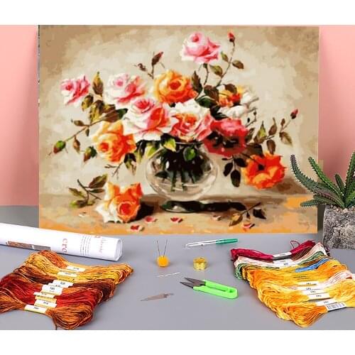 Flowers Artwork Printed 11CT Cross Stitch Patterns DIY Embroidery DMC Threads Painting Knitting Handmade Hobby Jewelry