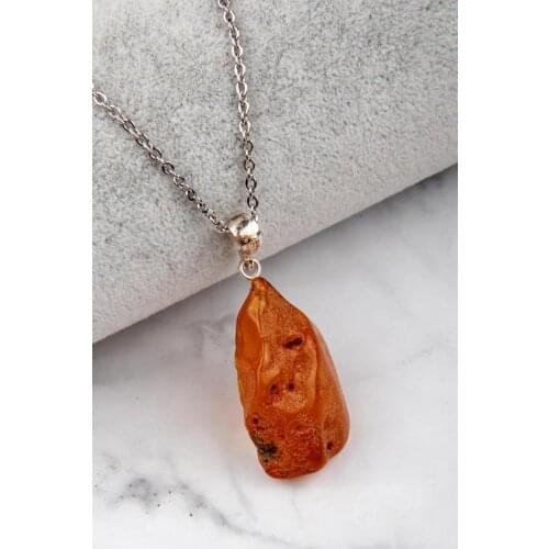Drop Amber Necklace 925 Sterling Silver Necklace Organic Healing Stone Amber