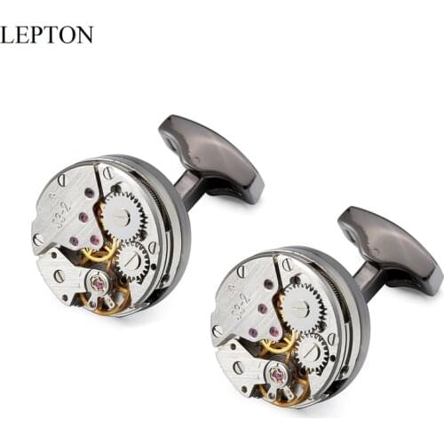 Lepton Watch Movement Cufflinks Vintage Steampunk Gear Cufflink Gift for Mens Fathers Day/Lover/Friends/Wedding/Anniversaries