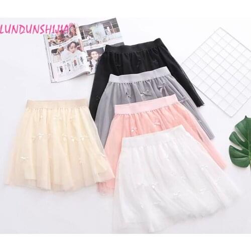 LUNDUNSHIJIA Women High Waist Pleated Bow Decoration Skirt 2020 New Arrival Summer Ladies Mini Lace Skirts Saia Falda